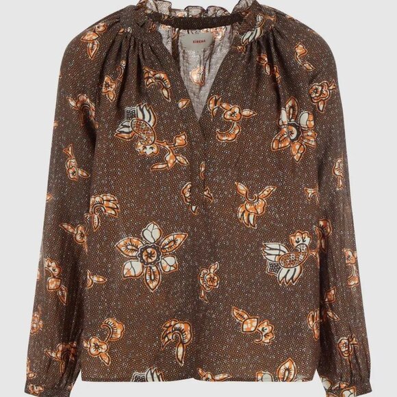 XiRENA NWT Silk Cotton 'Blair' Batik Floral Marigold Print Blouse Top  M - Picture 2 of 14